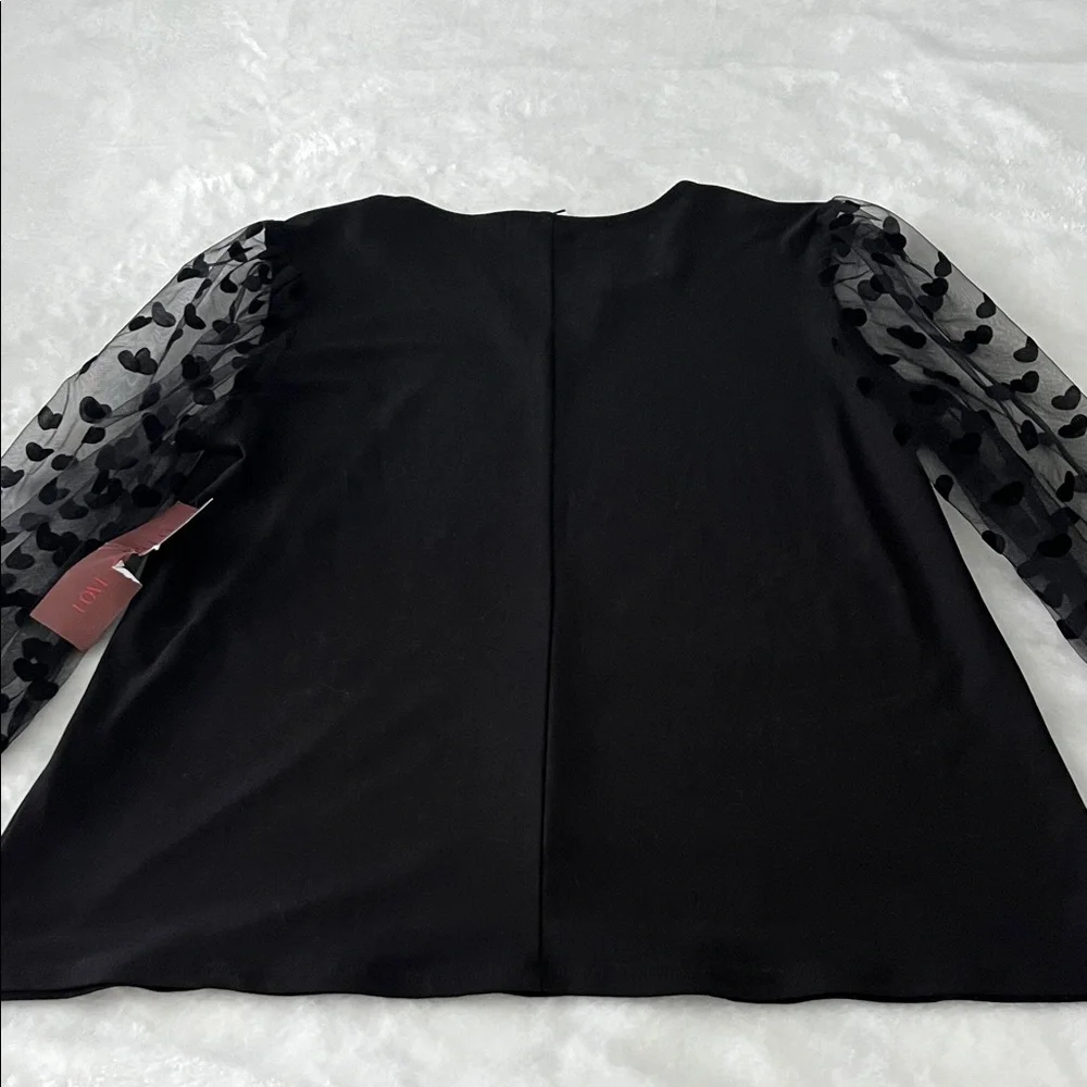 Black Women's Puff Sleeve Sheer Polka Dot Top - Picture 3 of 4
